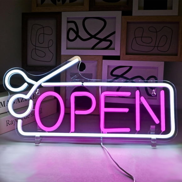 Letrero de neón abierto NXYX rosa LED USB 42 x 29 cm