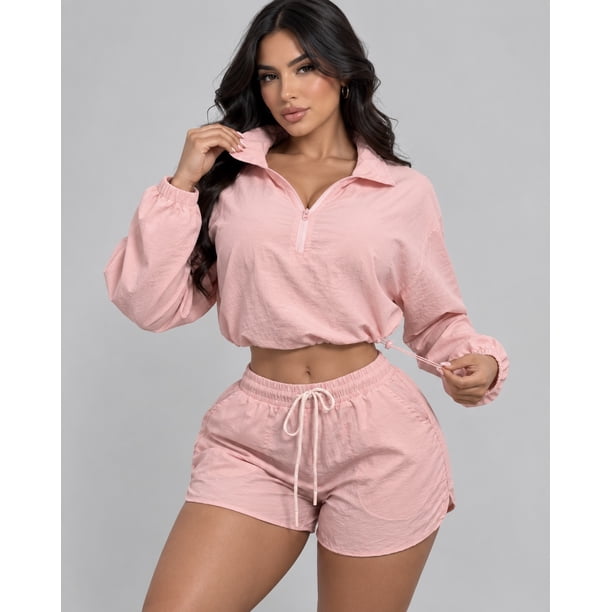 Conjunto Cortaviento Para Mujer Chaqueta Cierre Medio Y Short