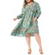thumbnail image 2 of Agnes Orinda Vestido de Verano Talla Grande para Mujeres Escuela Universidad Casual Bohemio Floral Cuello en V Manga 3/4 Midi Corto Vestido de Playa 4X Verde Claro, 2 of 6