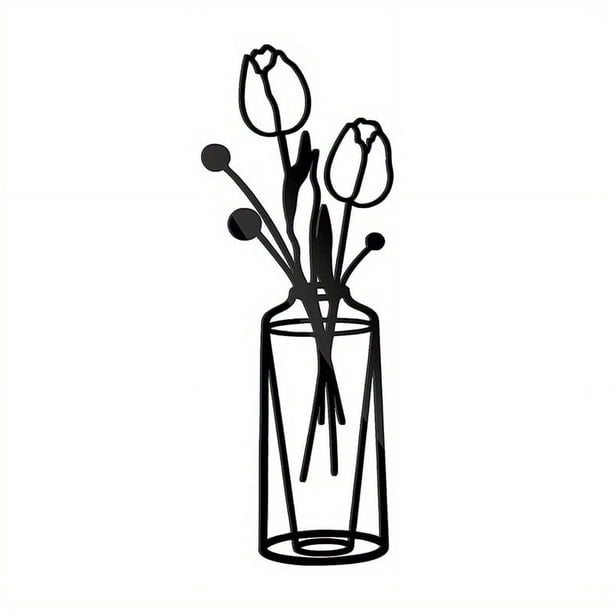 1pc 3D Vase Metal Wall Sticker, Wall Decals, Removable Wall Decor Sticker For Living Room Bedroom Bathroom Office Home, Art Wall Decoration