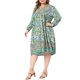 thumbnail image 4 of Agnes Orinda Vestido de Verano Talla Grande para Mujeres Escuela Universidad Casual Bohemio Floral Cuello en V Manga 3/4 Midi Corto Vestido de Playa 4X Verde Claro, 4 of 6