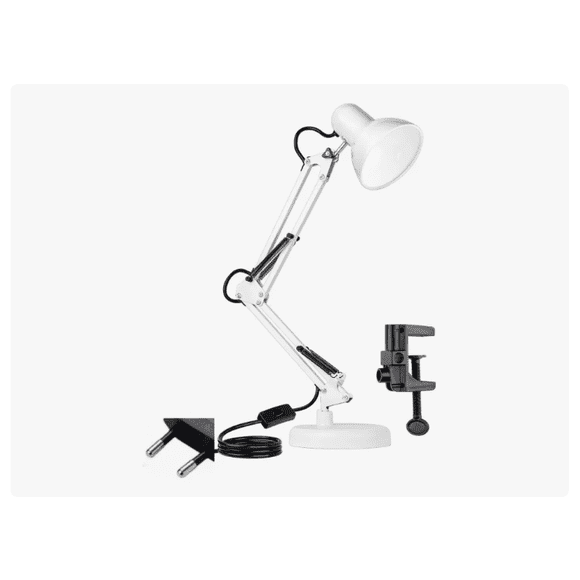 Lámpara Brazo Flexible Escritorio Estudio Base De Mesa Clip Estructura Blanco