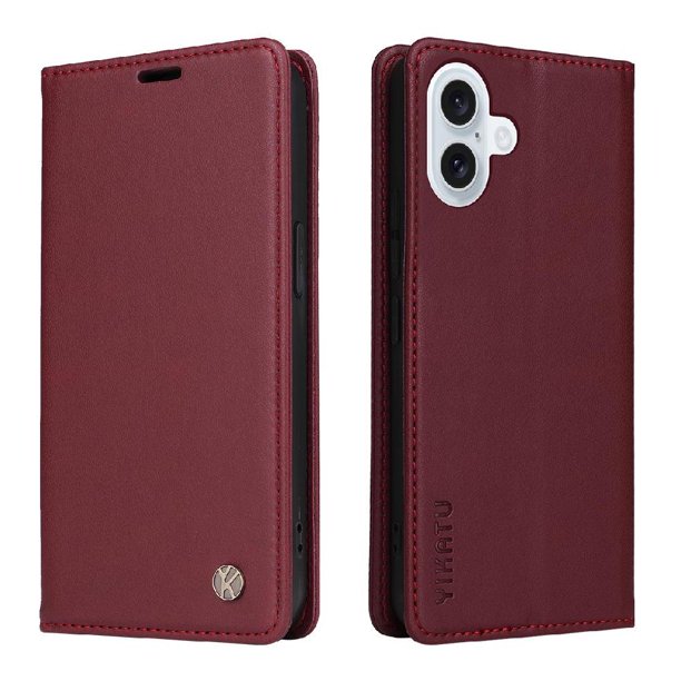 Funda Billetera de Cuero para iPhone 17 con Tarjetero y Soporte - Tapa Magnética Rojo