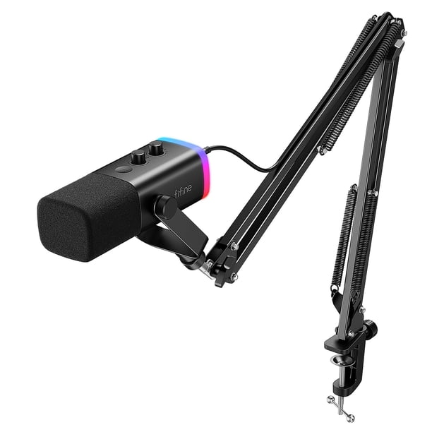 Micrófono FIFINE AM8T XLR/USB con iluminación RGB, botón de silencio y jack de auriculares