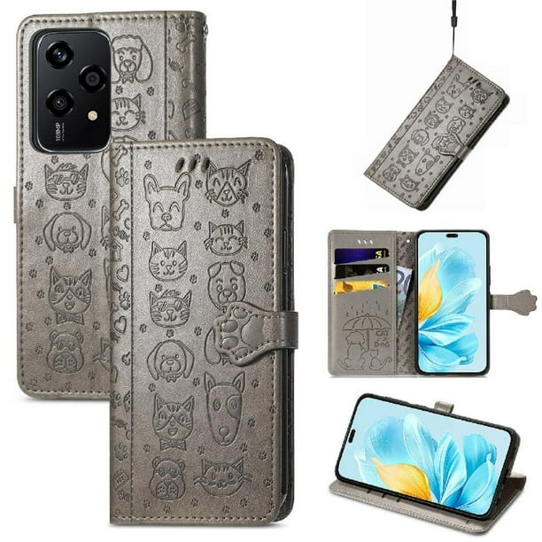 Funda Cartera FOXDOCK para Honor 200 Lite , Flip PU con Relieve de Gatos y Perros, Tarjetero y Soporte