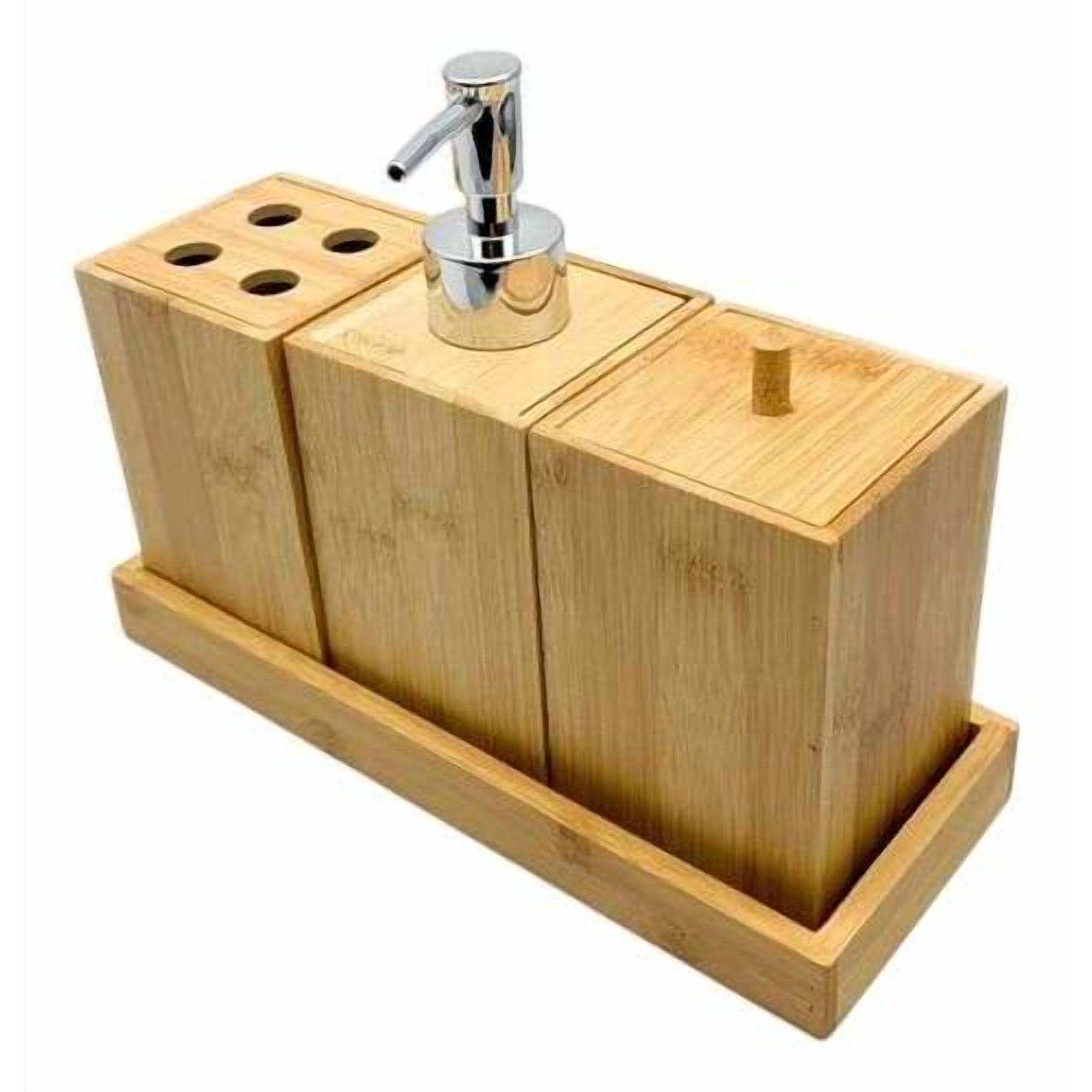 Oem - Set Juego De Baño 3 Pieza Madera Jabon Dispensador Cepillo