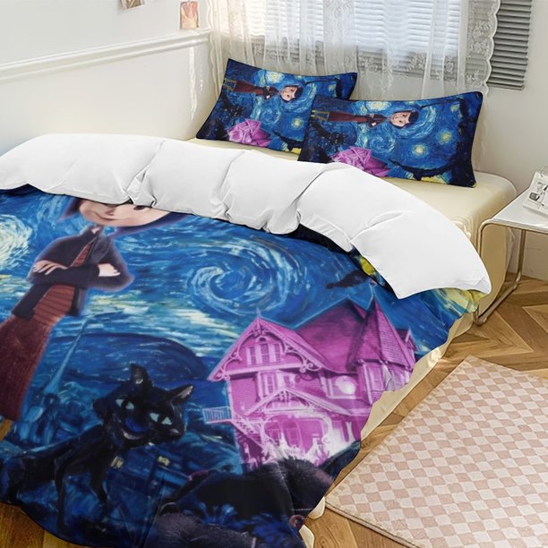 Blue Oil Coraline Comforter Set Soft 3 Pcs Twin Bedding Sets Thicken for All Season