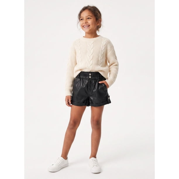Short Ecocuero Niña Cuerina Efecto Cuero Negro Moda