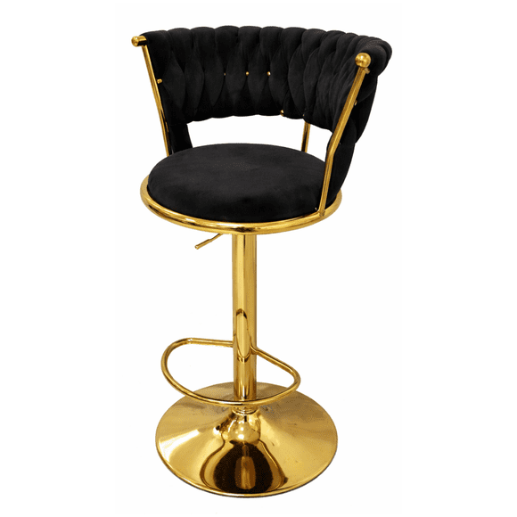 Taburete Queen Velvet Elegante Terciopelo Ajustable Negro