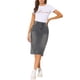 thumbnail image 2 of INSPIRE CHIC Falda de Mezclilla de Cintura Alta para Mujer, Falda de Jean hasta la Rodilla con Dobladillo Deshilachado y Bolsillos Gris XL, 2 of 6