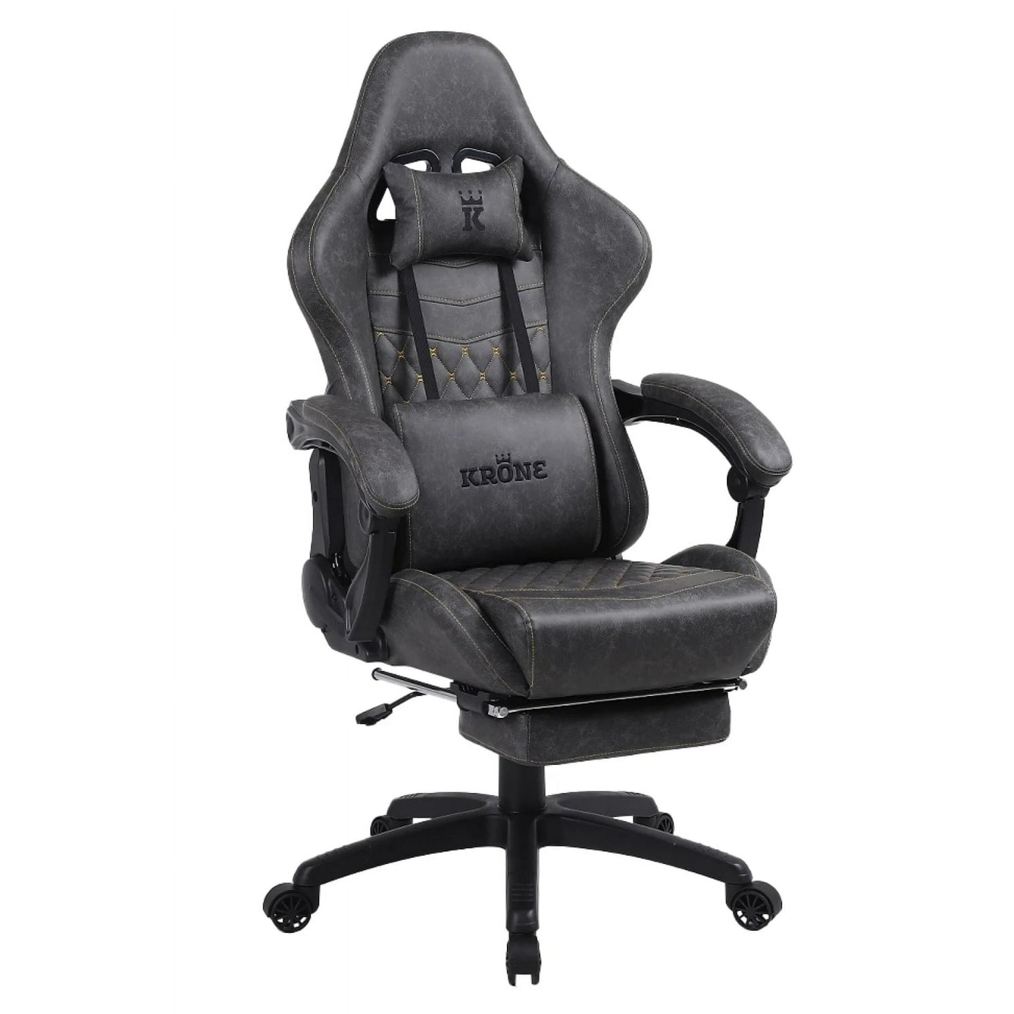 Krone - Silla Gamer Escritorio Oficina Xl Masajeador Y Apoyapiés - Grafito