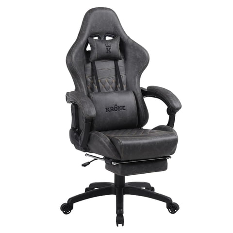 Krone - Silla Gamer Escritorio Oficina Xl Masajeador Y Apoyapiés - Grafito