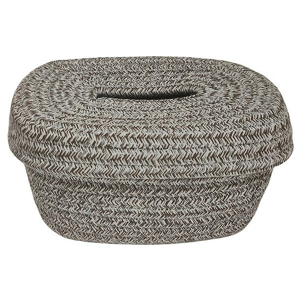 1pc Oval Cotton Rope Tissue Box - Small Storage Basket for Bedroom, Living Room, and Office - 8.27 x 6.5 x 4.14 inches