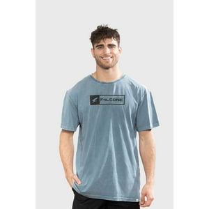 Polera Orgánica Acid-Wash Rectangular Logo Azul Hombre Falcone