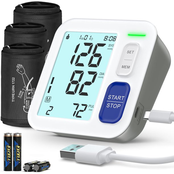 Monitor de presión arterial AQESO para la parte superior del brazo con 3 manguitos incluidos