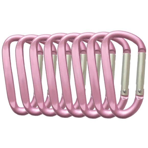 Mosquetón LESHIRY 76 mm de aluminio con anillo en D, pack de 8, rosa