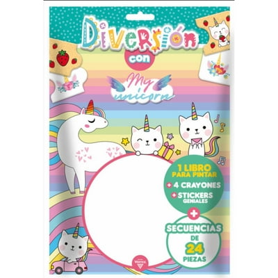 Libro Para Pintar + 4 Crayones + Secuencia De Piezas My Unicorn  Vertice