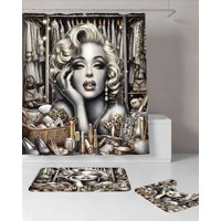 Mylhogar - Juego 5 Piezas Con Cortina De Baño De Tela Poliéster Y Forro De Ducha De Plástico