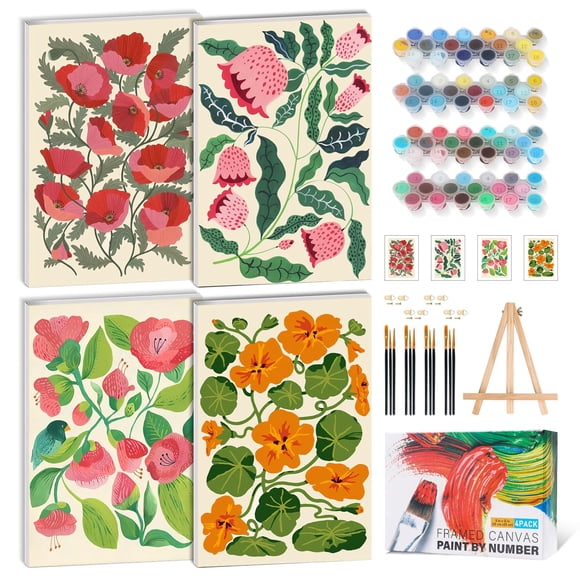 Kit de pintura por números GEEHEIY floral con caballete de madera 20 x 30 cm