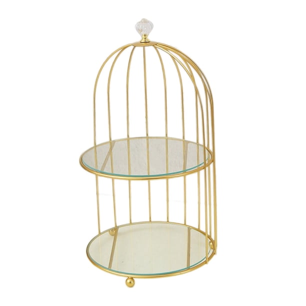 Soporte de joyería de hierro, estante de exhibición, barras metálicas artísticas, jaula para pájaros, almacenamiento de cosméticos, almacenamiento de , doble capa