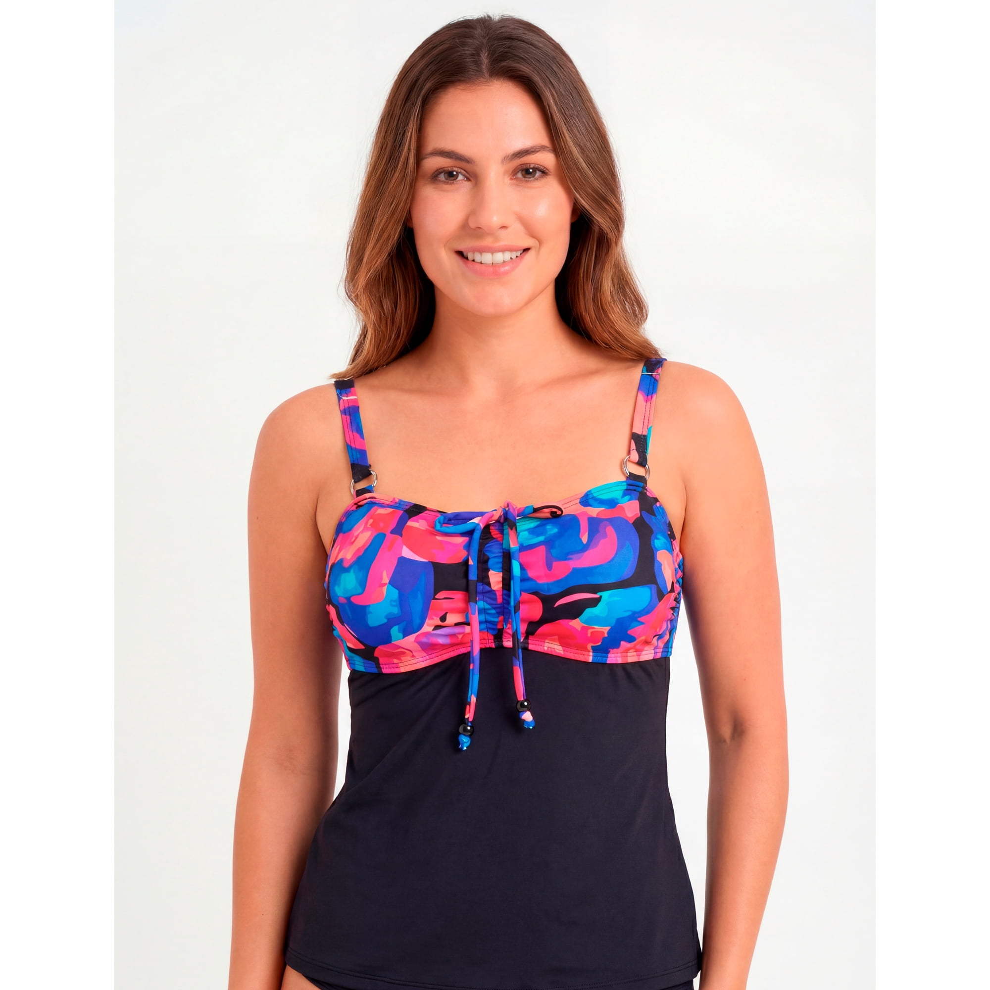 Samia - Traje De Baño Mujer Polera Tankini Reductor Estampado Negro
