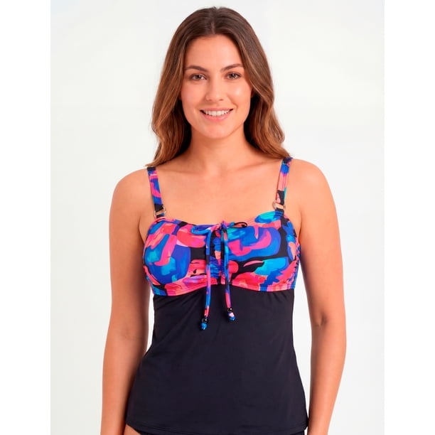 Traje de baño mujer polera tankini reductor estampado negro