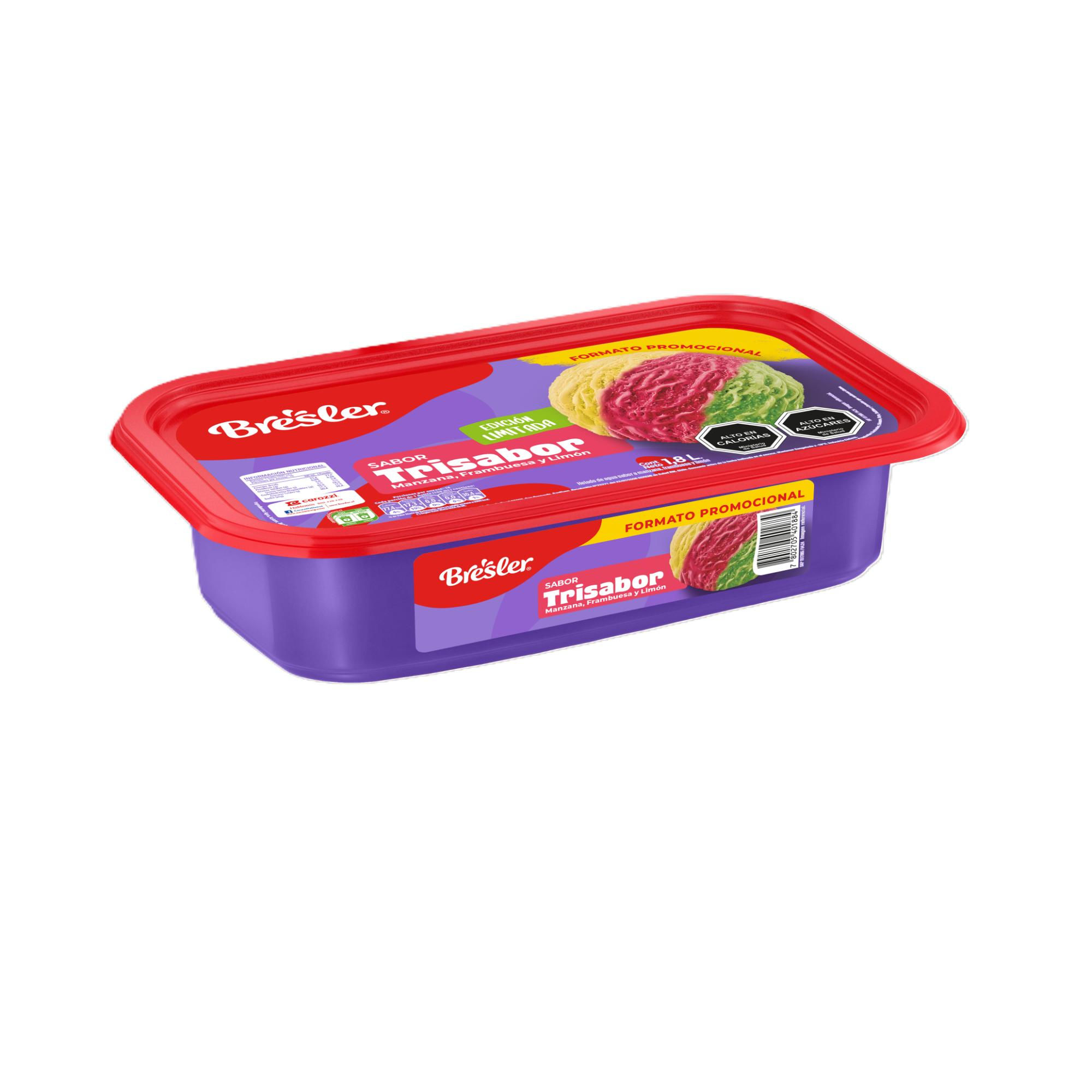 Helado Trisabor Manzana, Frambuesa Y Limón Cassata 1.8 L Bresler