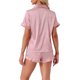 thumbnail image 3 of INSPIRE CHIC Conjunto de Pijama de Satén para Mujer con Ribete en Contraste Camisa de Botones con Solapa Suave y Pantalones Cortos con Volantes Ropa de Dormir Pequeño Rosa, 3 of 6