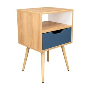 Fm Furniture - Velador Melamina 1 Cajon 63X40X35 Cm Café Claro Y Azul
