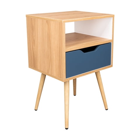 Fm Furniture - Velador Melamina 1 Cajon 63X40X35 Cm Café Claro Y Azul