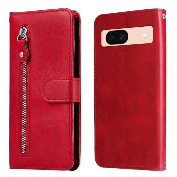 Funda con Cremallera para Google Pixel 8A, Carcasa Cartera de Cuero PU con Soporte y Tarjetero