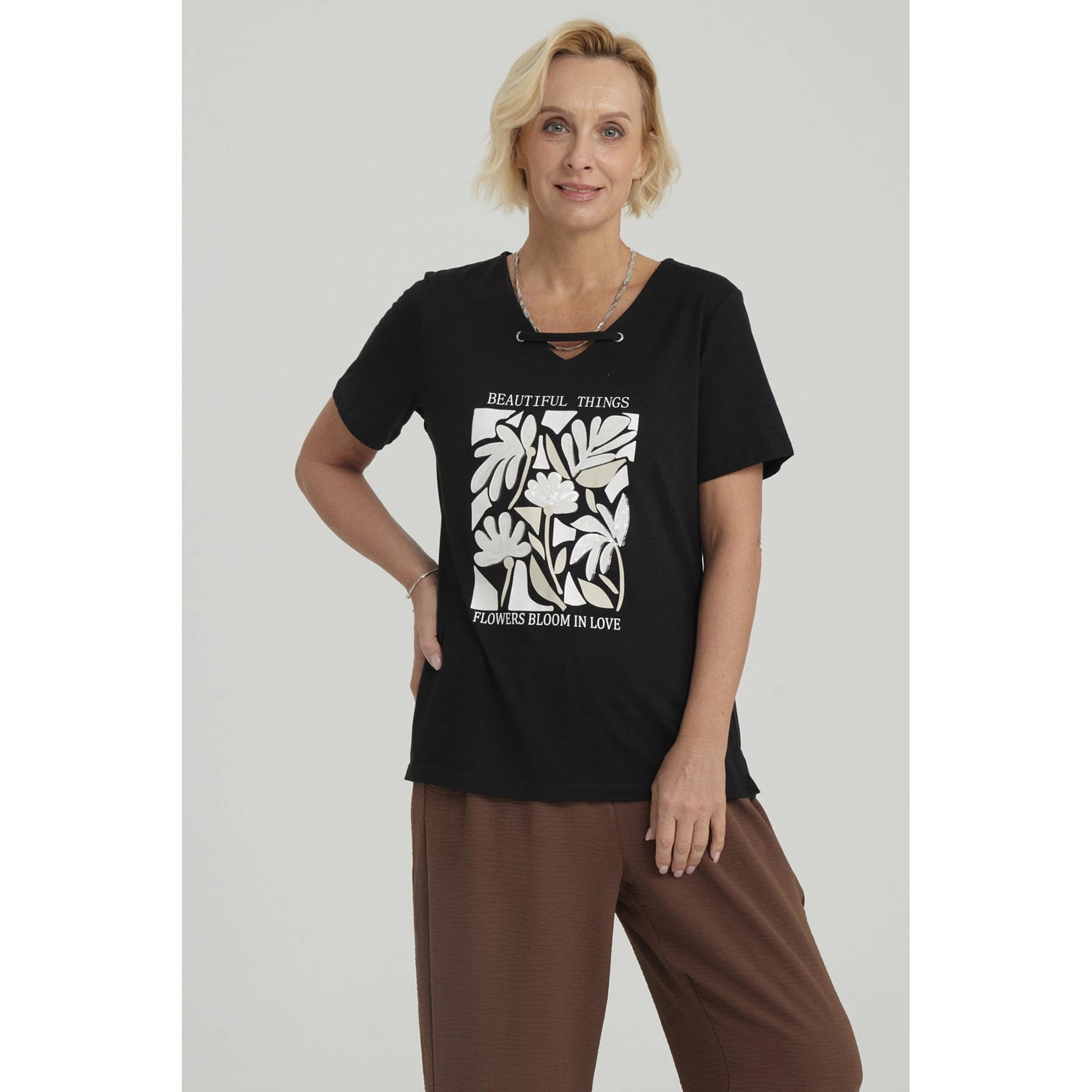 Fashionspark - Polera Mujer Con Estampado Negro