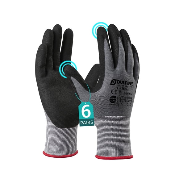 Guantes de protección DULFINE para trabajo, talla mediana, 6 pares, compatibles con pantalla táctil