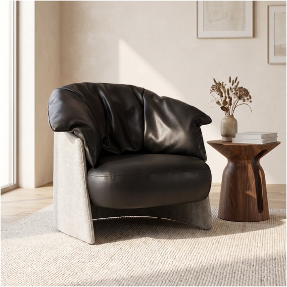 Sillón Lorenzo Individual Ecocuero Estructura Curva De Acero Negro Liso