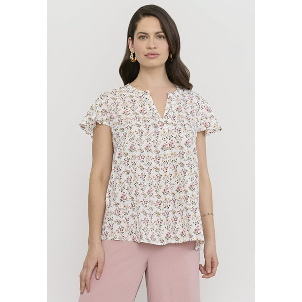 Blusa Mujer Manga Vuelos Blanco Print Corona