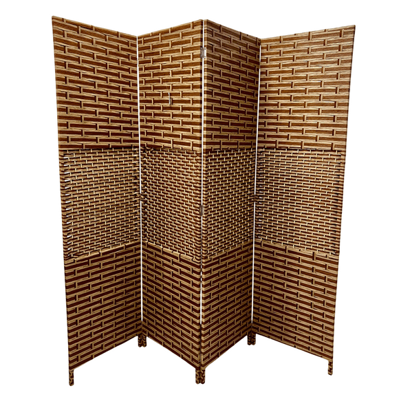 Biombo De Ratán Café plegable