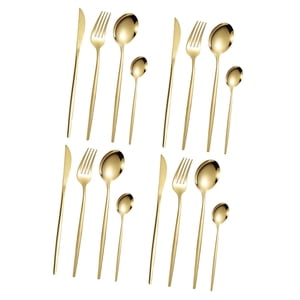 Magideal - Juego De Cubiertos De Cocina, Vajilla De Acero Inoxidable, Cuchillo Para Carne, Tenedores, Cuchara, Cucharadita Para Cumpleaños, Festival De Primavera Dorado 16 Piezas