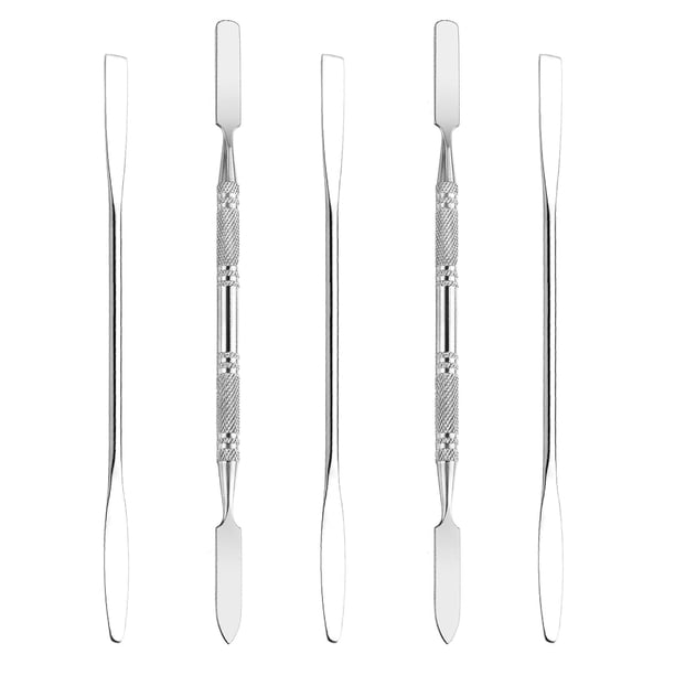 Juego de 5 espátulas de maquillaje de metal, mezcladoras profesionales de cosméticos de acero inoxidable, espátula de metal larga, herramienta para mezclar y desmoldar.