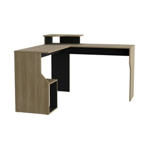 Fmfurniture - Escritorio En L 90,6X130X130 Cm Cafe Claro Y Negro