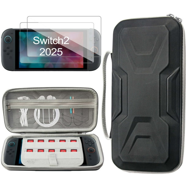 Funda Protectora para Nintendo Switch 2 – Estuche de Viaje con 2 Protectores de Pantalla HD, 10 Ranuras para Juegos y Doble Protección (Negro)