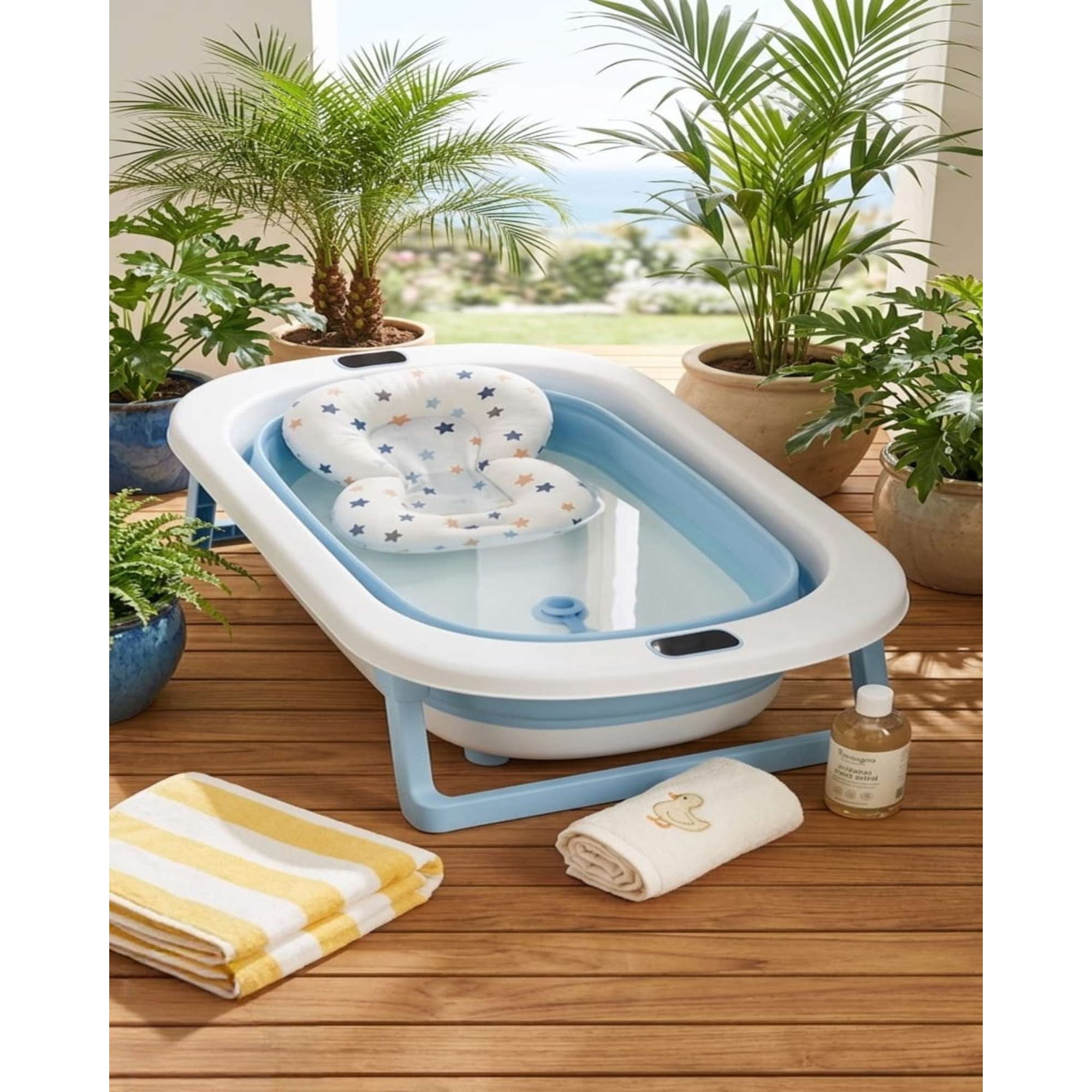 Myl Todo Hogar - Bañera Plegable Premium Termómetro Digital + Cojín Ergonómico Antideslizante