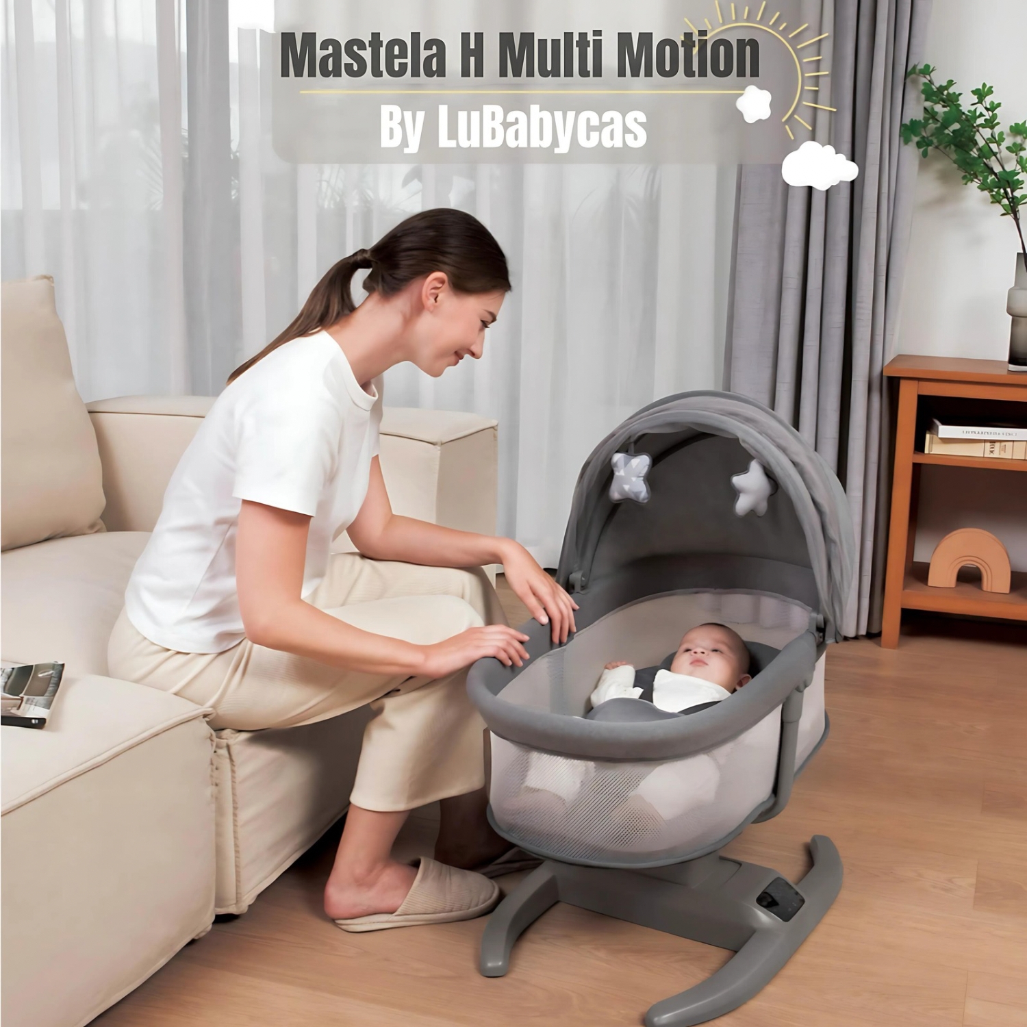 Cuna Mecedora Eléctrica 2 En 1 Mastela Gris Lubabycas