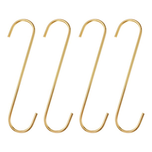 Uxcell 4 piezas de ganchos en S largos de 8 pulgadas, ganchos colgantes en forma de S, gancho de extensión para colgar plantas, utensilios de cocina, dorado