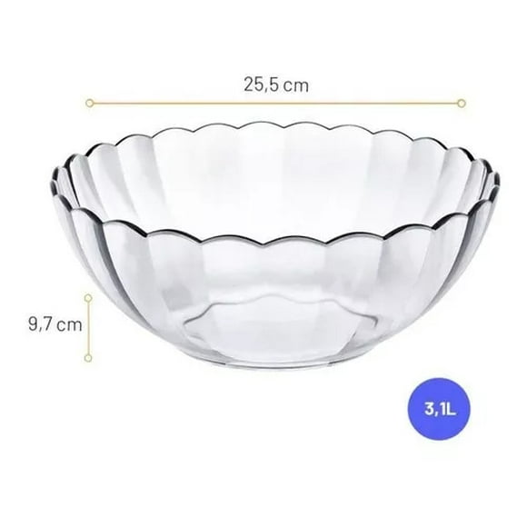 1 Bowl Bella Vidrio Templado Transparente 3,1litros Marinex