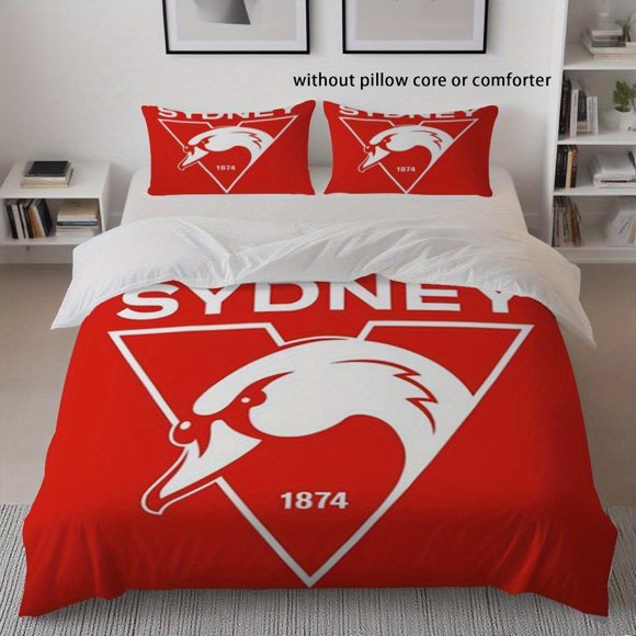 3pcs Sydney Swans Printed Duvet Cover Set Perfect for Creating a Festive Atmosphere