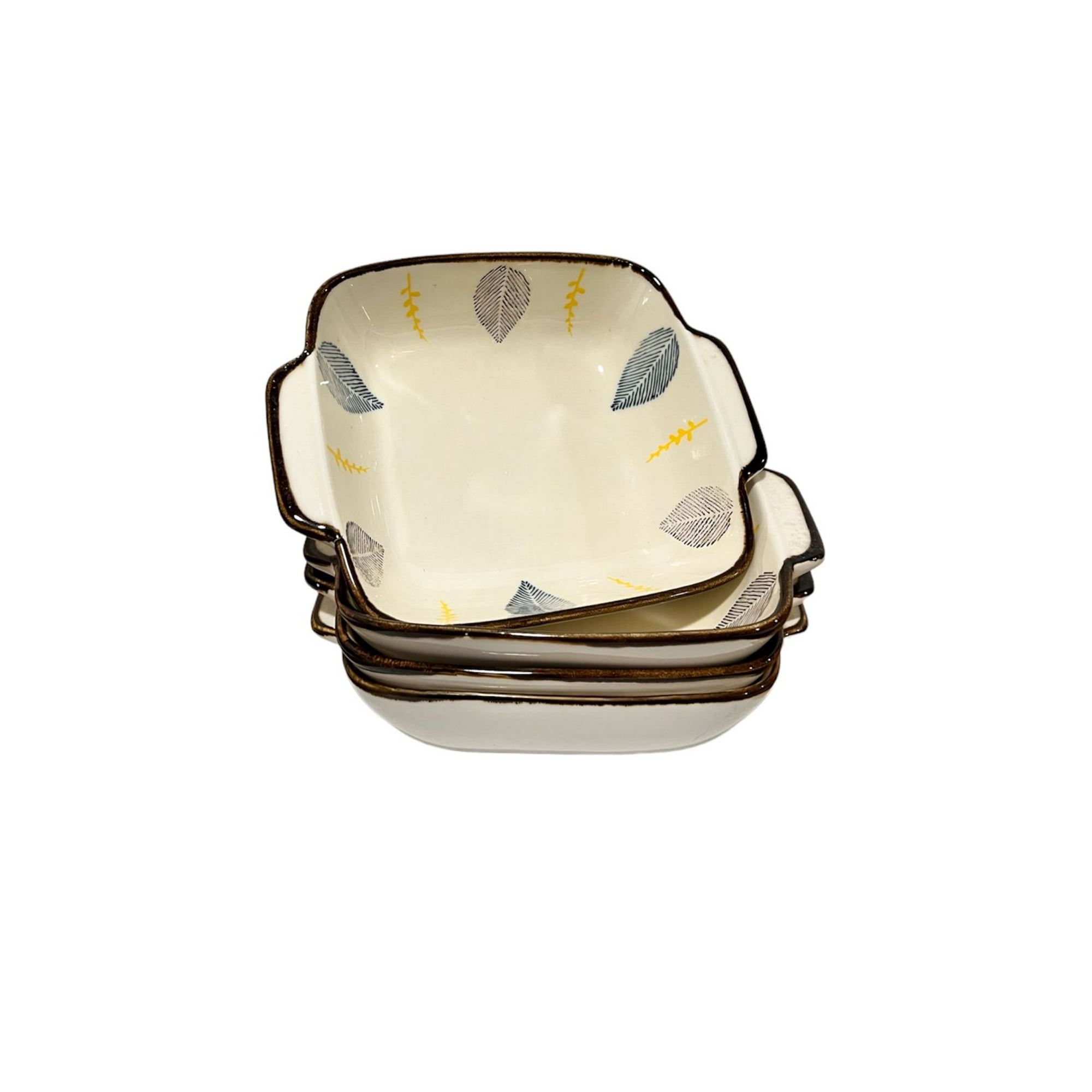 Oem - Pack 4 Plato Sopero Hondo Decorativo Diseño Flor Con Asas Cuadrado