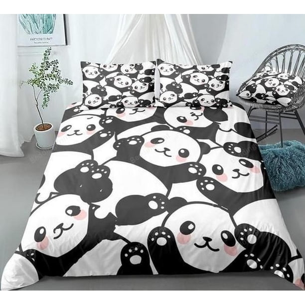 Cute Panda Pattern Quilt Duvet Cover Set Bedclothes Comforter Cover Doona Cover3-Piece Bedding Set