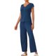 thumbnail image 4 of Conjunto de pijama de manga corta para mujer, ropa de descanso para el hogar, para noches cómodas, talla S, azul oscuro, 4 of 5