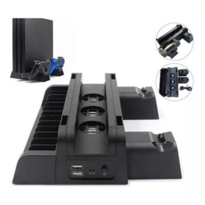 Genérico - Soporte Base Play Station 4 Para 2 Controles Con Ventilador Y Juegos