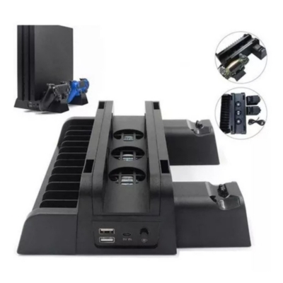 Genérico - Soporte Base Play Station 4 Para 2 Controles Con Ventilador Y Juegos